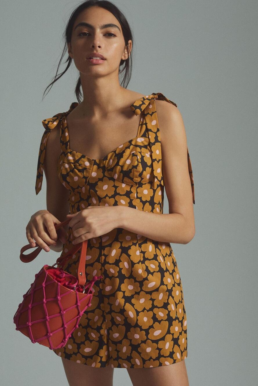 Anthropologie Hutch Daisy Floral Print Corset Playsuit Romper Orange Motif 4